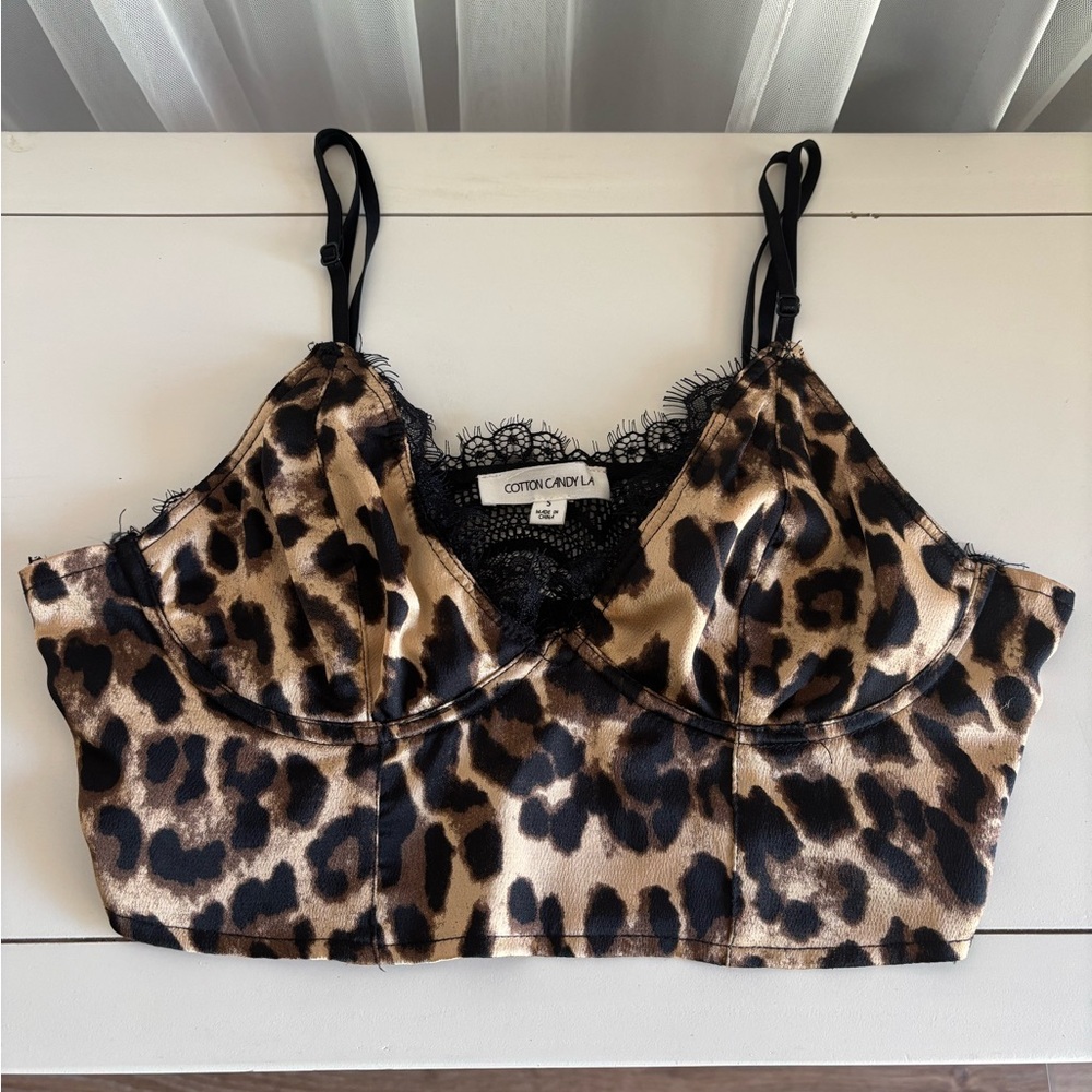 Cotton Candy Leopard Print Bralette with Black Lace